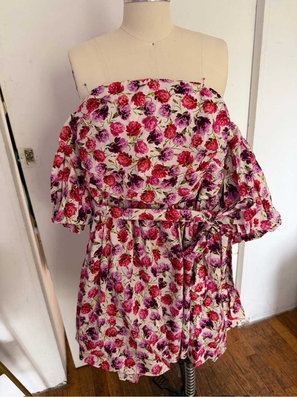 Floral Off-Shoulder Dress in Pink and Purple